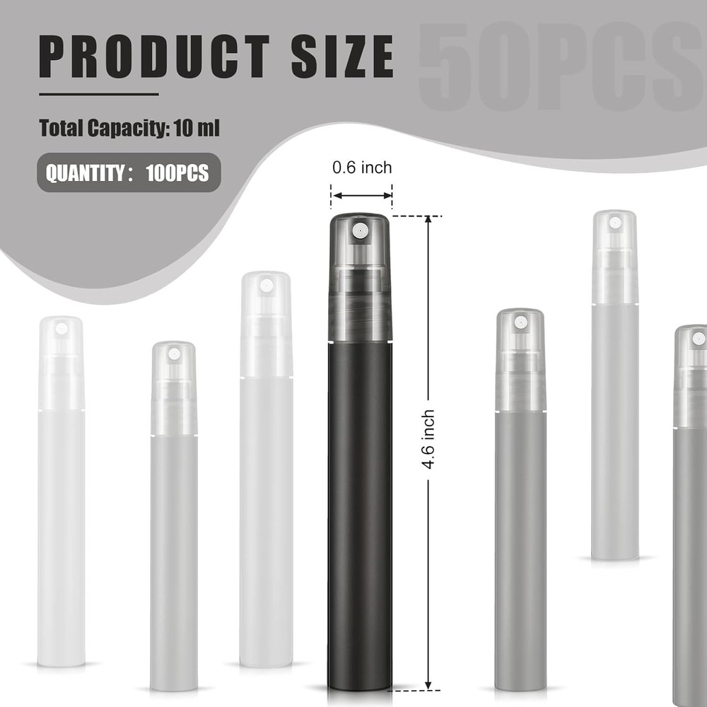 10ml Travel Perfume Spray Bottles Refillable Mini Plastic Atomizers 100pc