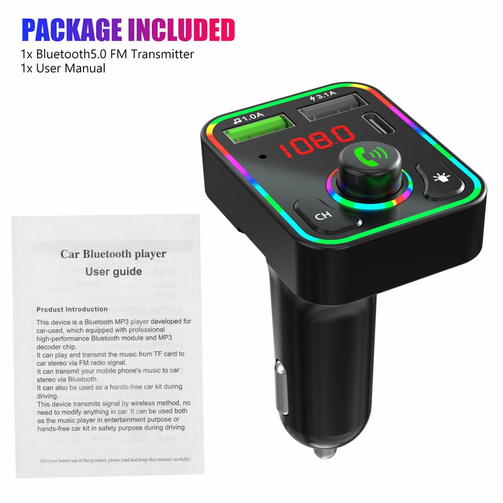2x Car Bluetooth 5.0 Wireless MP3 Player FM Transmitter Adapter 2 USB Charger