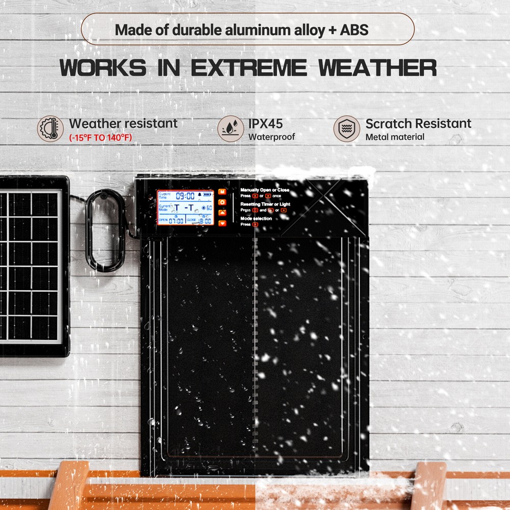 Large Size Solar Powered Automatic Chicken Coop Door with Timer & Light Sensor