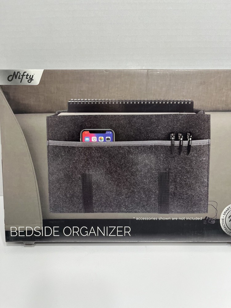 Nifty Grey Bedside Organizer Multiple Pockets