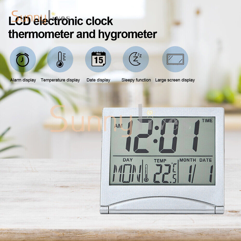 Digital Deck Clock Foldable Calendar Temperature Timer Alarm Clock LCD Display