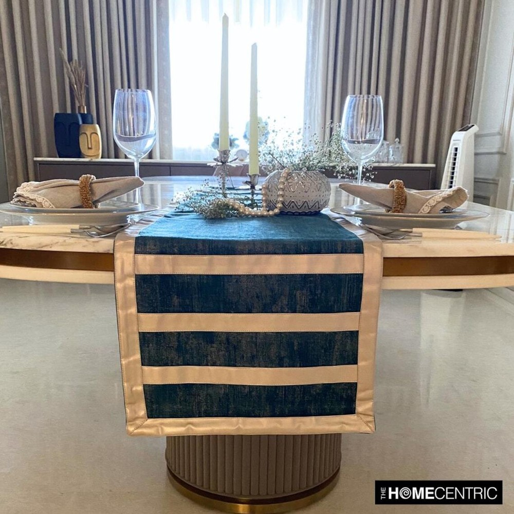 Decorative Table Runner Blue Velvet Wedding Décor Elegant Table Décor - Azriel