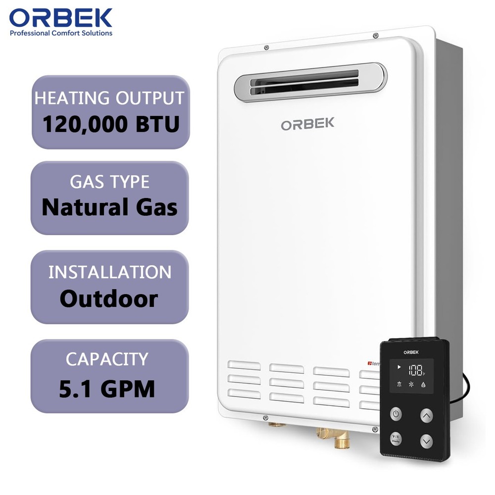 ORBEK 16L Natural Gas Tankless Water Heater Outdoor Instant Hot Water 120,000BTU