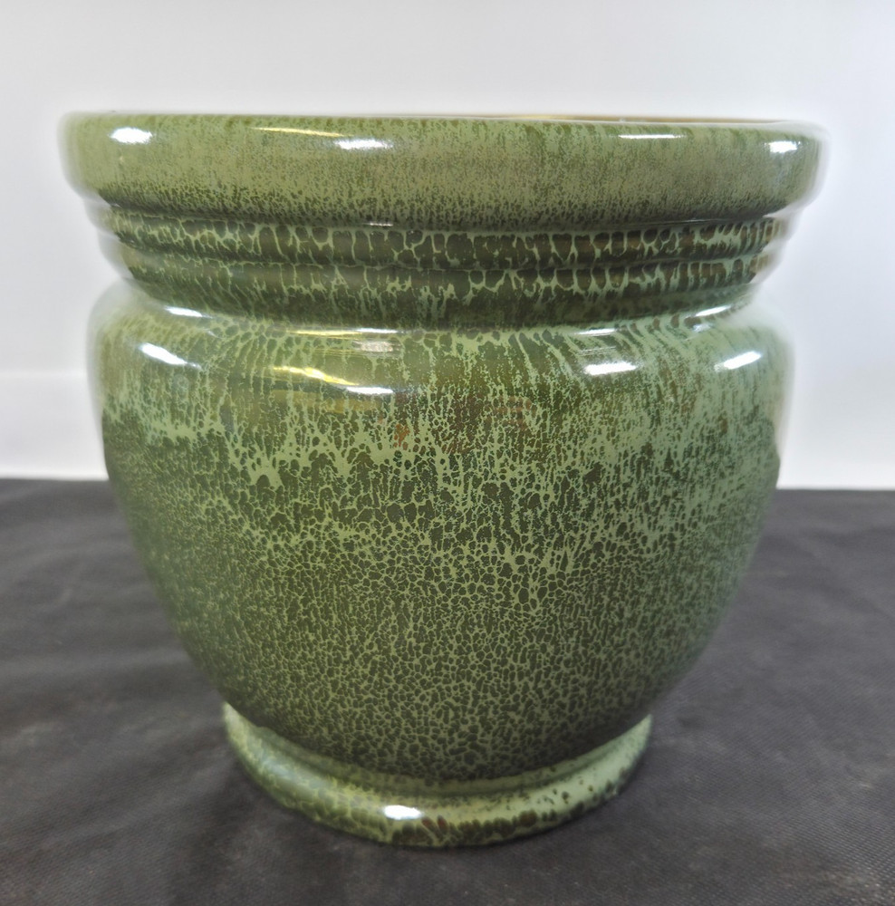 Sage Green Glaze Ceramic Round Planter 8 3/4" High Nice