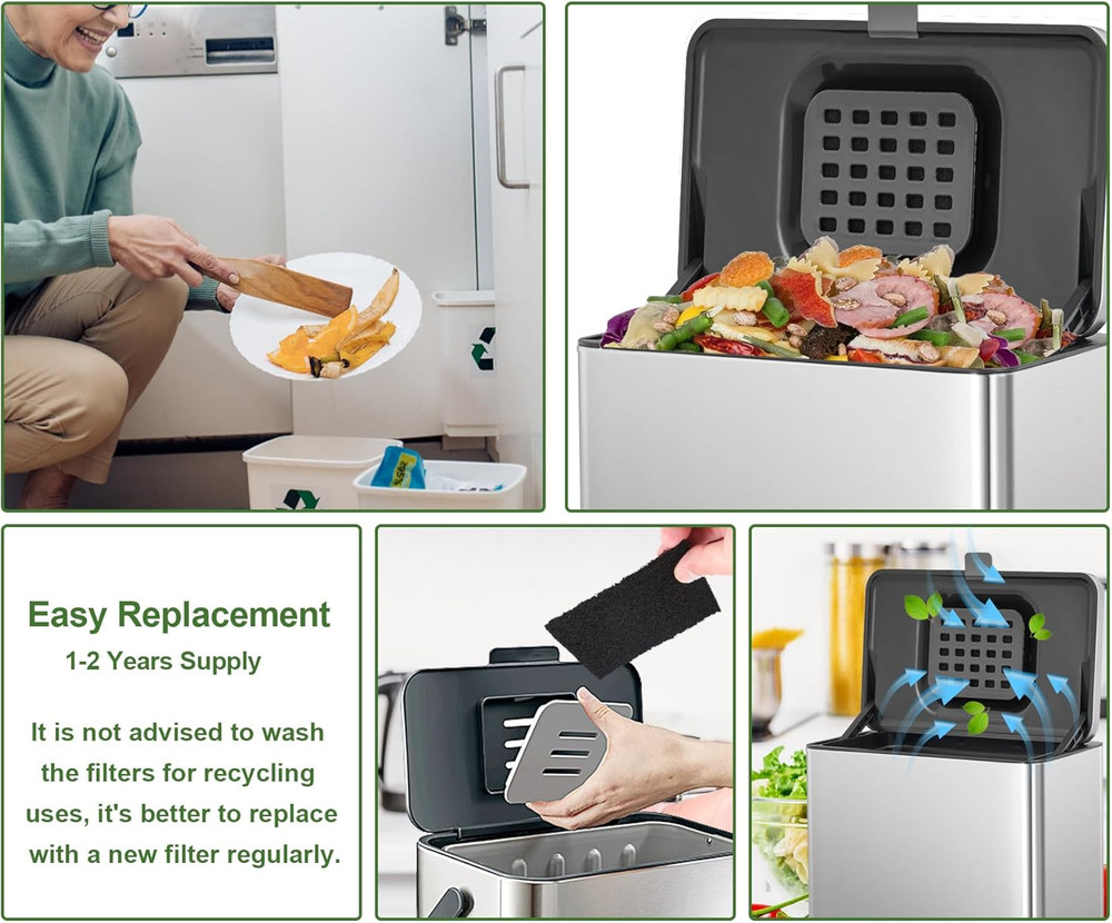 Kitchen Compost Bin Charcoal Filter Ceramic Pail Activated Carbon, 15 Pieces Set