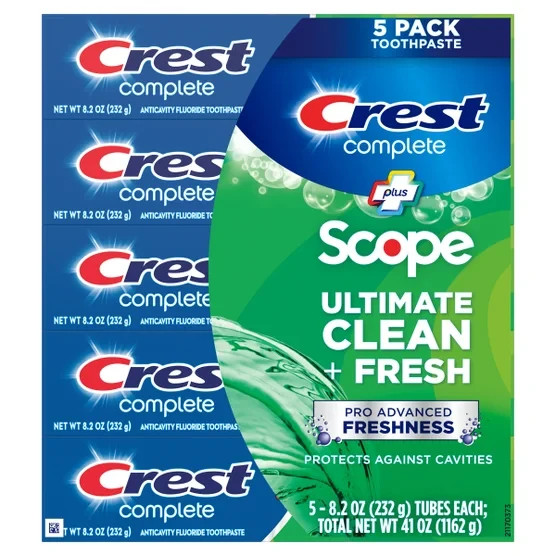 Crest Complete Plus Scope Active Foam Striped Toothpaste 8.2 Oz (Pack of 5)