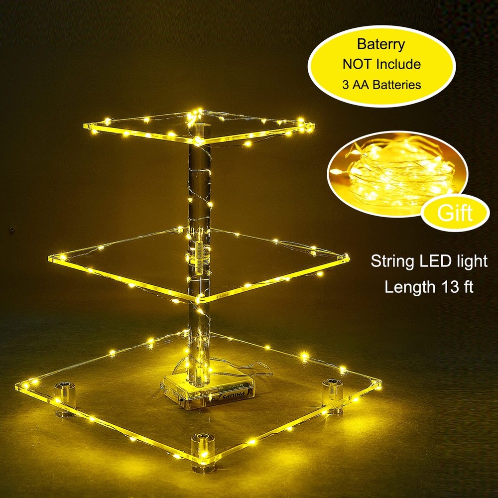 Cupcake Stand, 3-Tier Cupcake Holder with LED Light String, Acrylic Cupcake T...