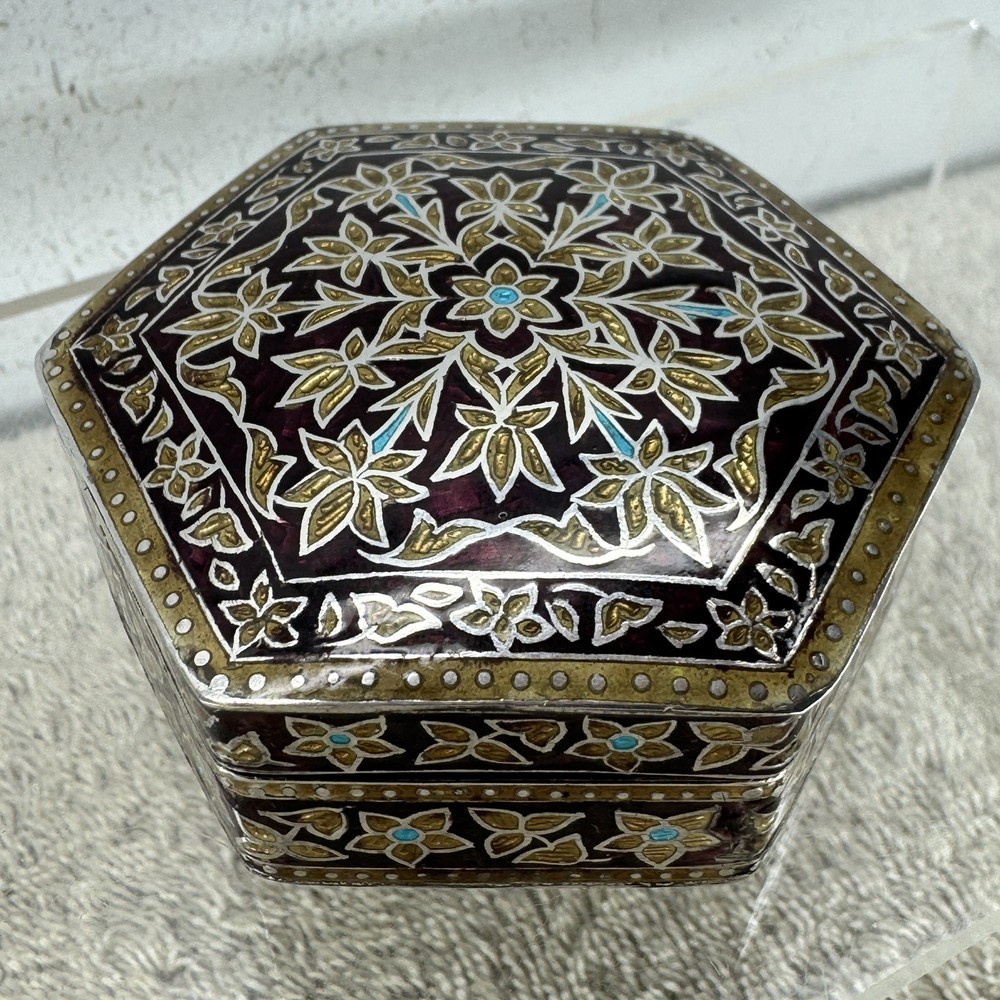 Solid Silver Enamel Hexagonal Box