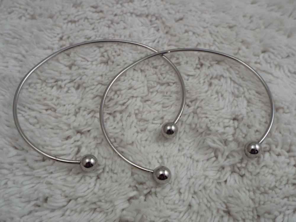 2 pc Silvertone Ball Tipped Cuff Bracelet Set (A50)