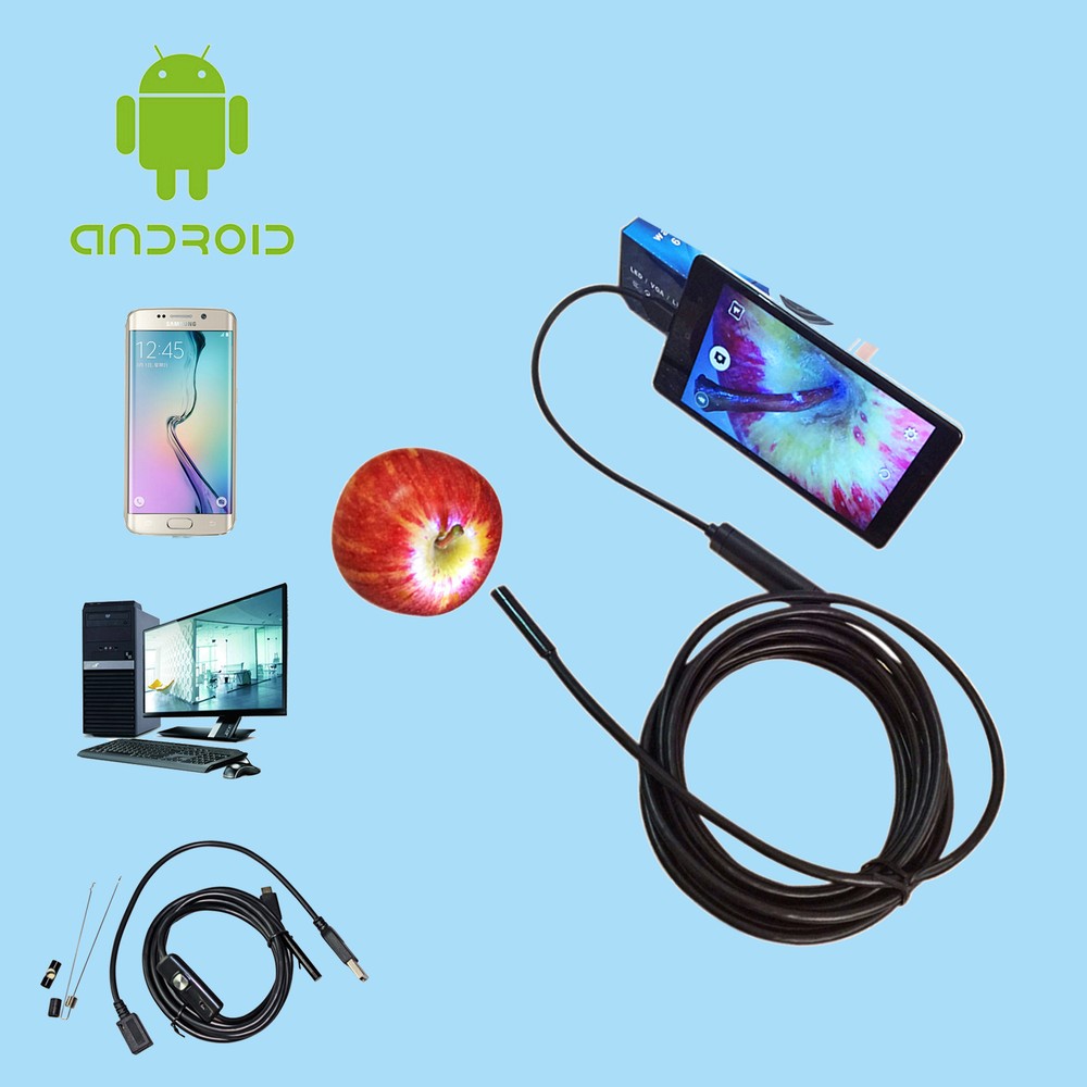 USB Snake Endoscope 5.5mm 2m Borescope Camera Inspection For Android PC Laptop