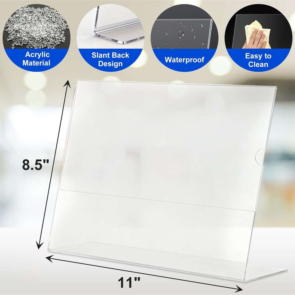 Acrylic Sign Holder 8.5x11 Horizontal Vertical 6 Pack Clear Plastic Display Stan