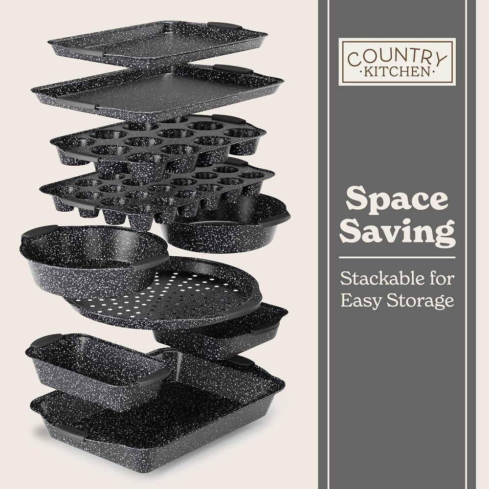 Nonstick Stackable Bakeware Set Durable Easy Release Baking Set Black 10 Pcs