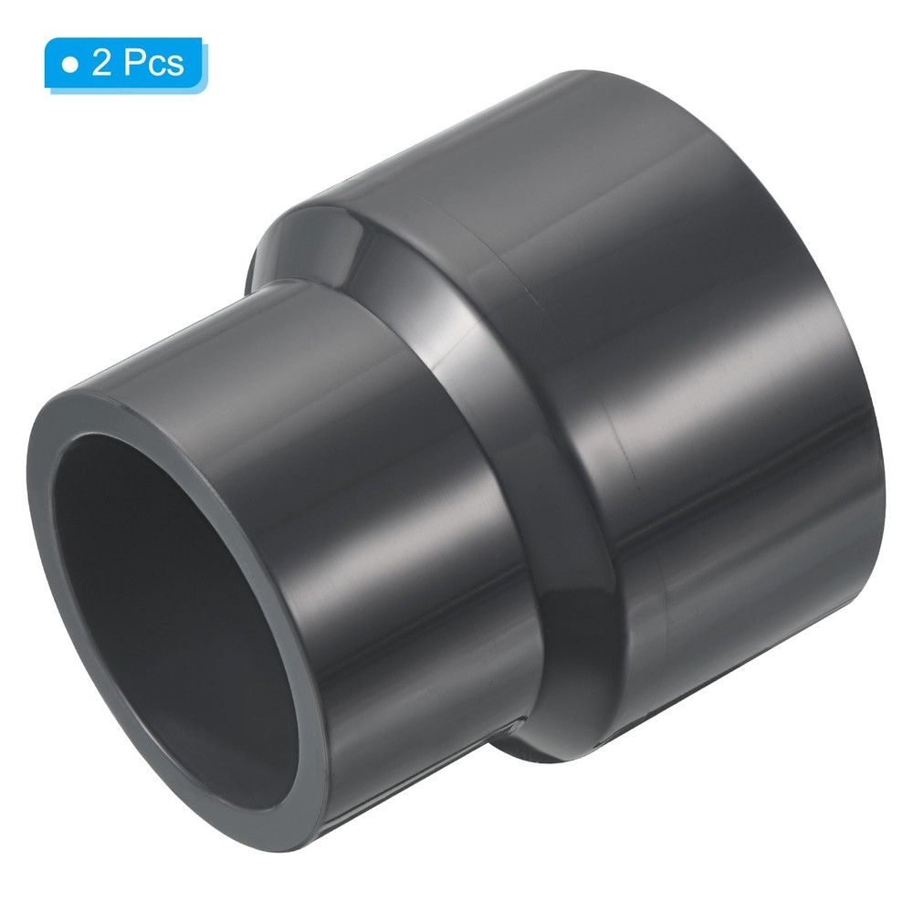 2pcs PVC Reducer Pipe Fitting 2x1.6" Socket Coupling Adapter Connector, Grey