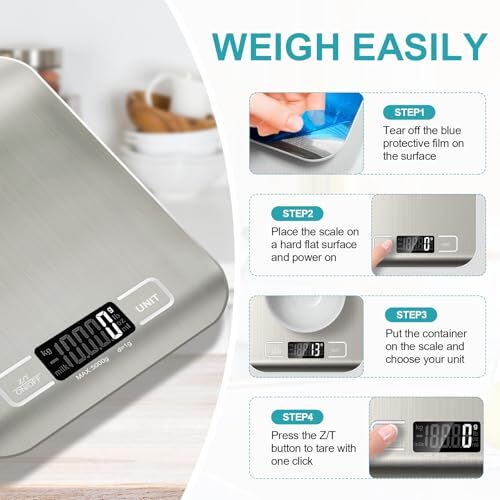 Food Scale, 11lb Kitchen Scale with 6 Units Tare Function & LCD Display, Silver
