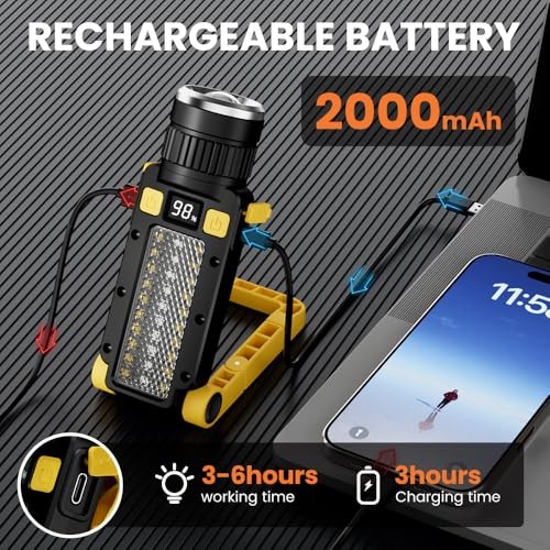 Rechargeable LED Magnetic Work Light, Portable Work Lights, 7 1 Pack Yellow