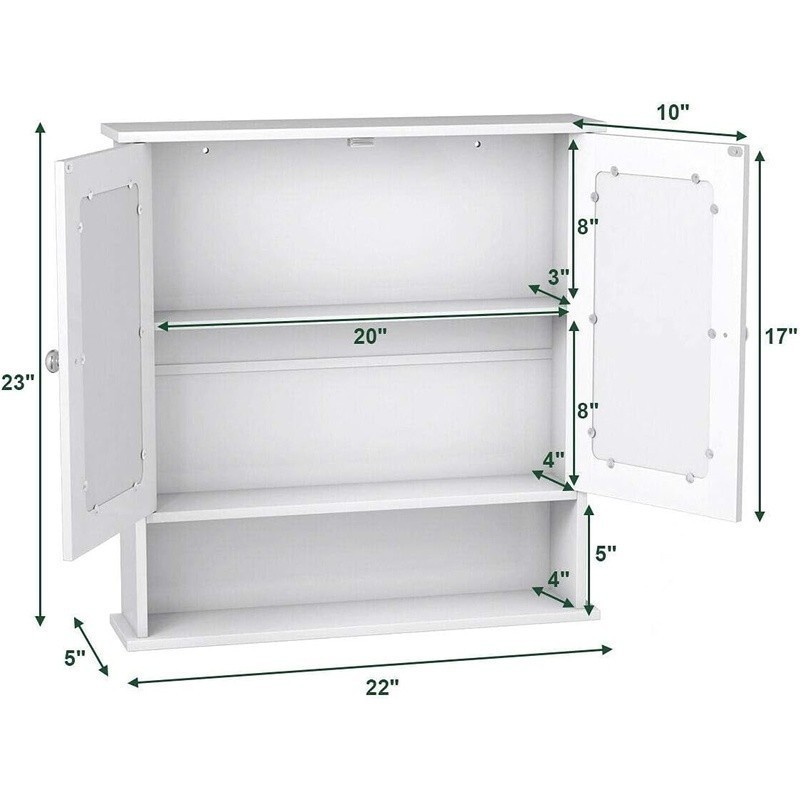 Modern Bathroom Wall Cabinet Double Mirror Doors Space Saving Organizer New