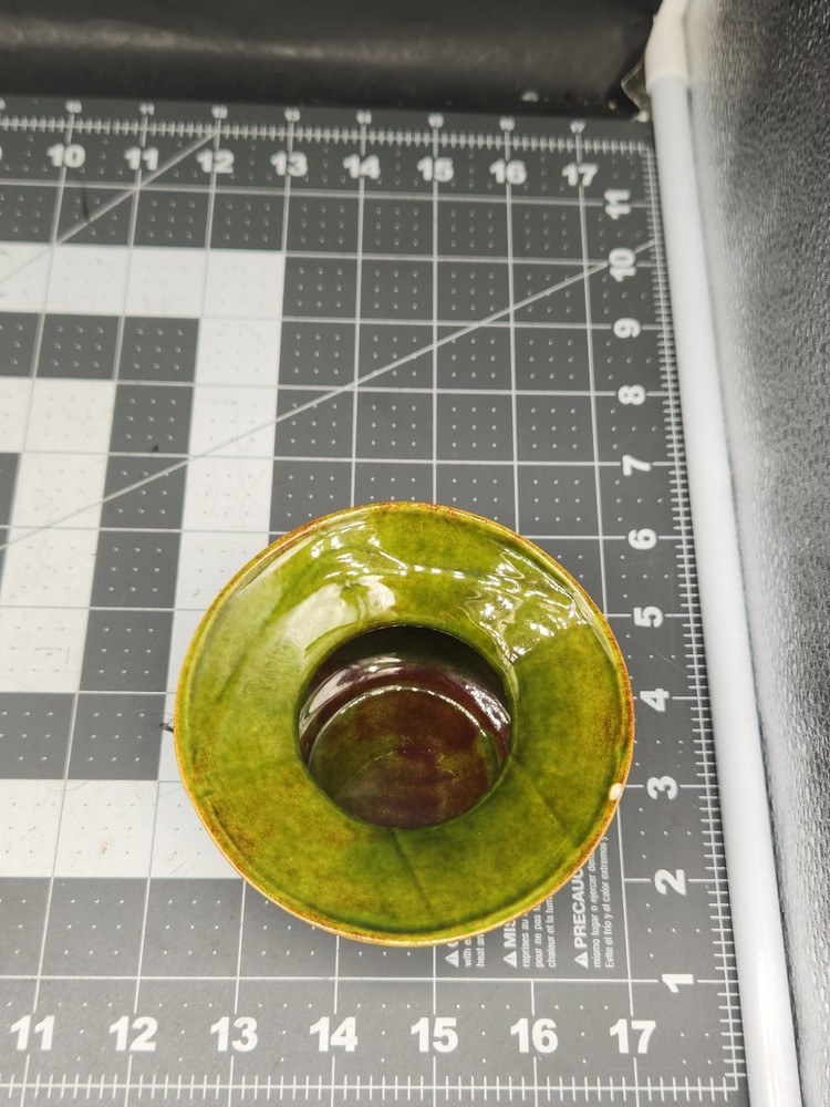 MCM Small Glass Spitoon Shaped Planter, Signed By Mary Fields 1973