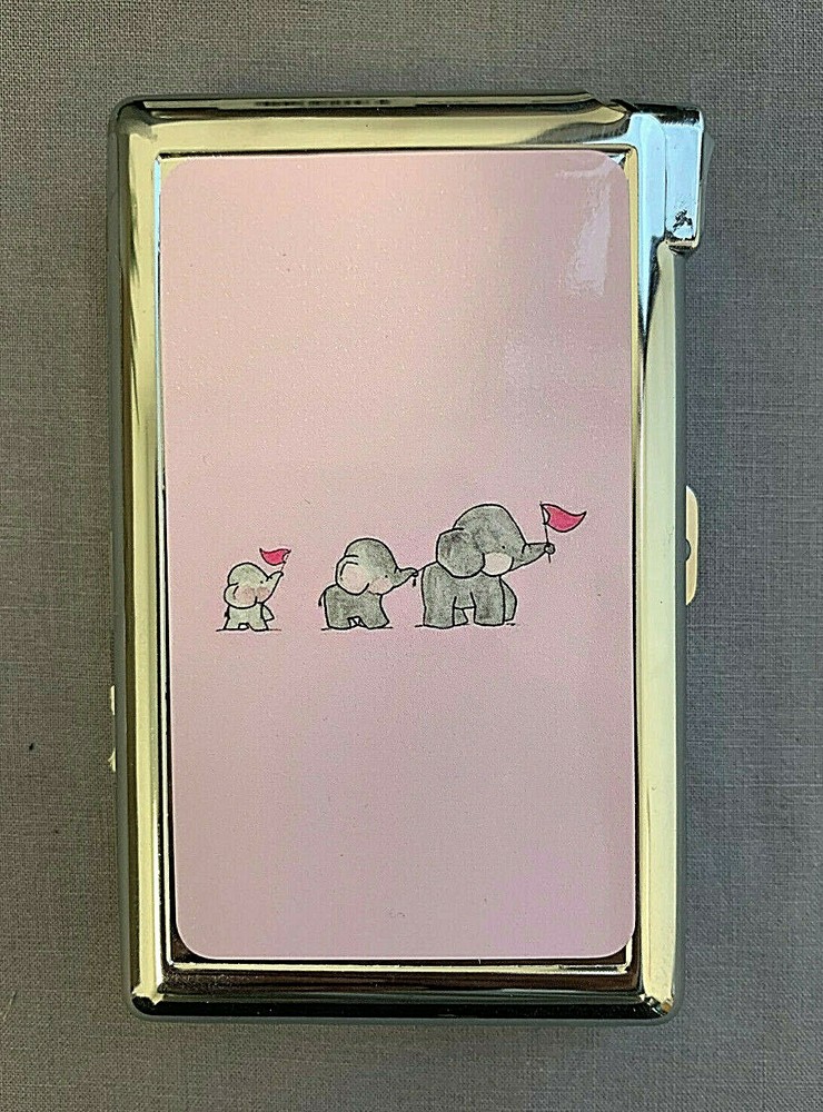 Cute Elephant Parade Cigarette Case with lighter ID Holder Wallet