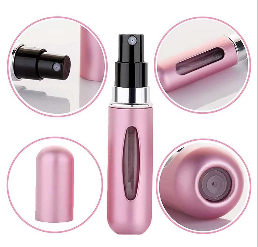 Travel Perfume Bottle Refillable Atomizer Vibrant Pink, Portable, Mini 5Ml Empty