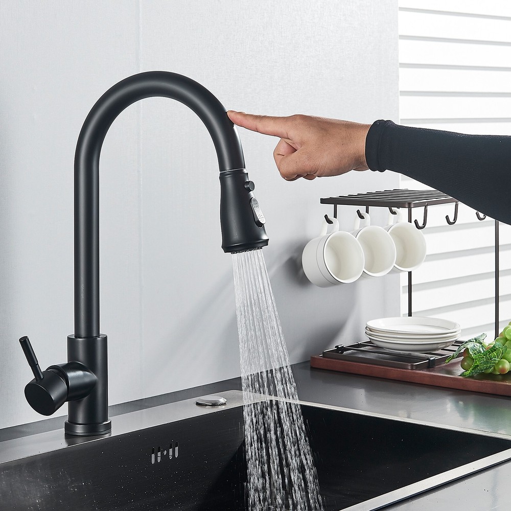 Touch Sensor Kitchen Sink Faucet Pull Down Sprayer Matte Black Single Hand Taps
