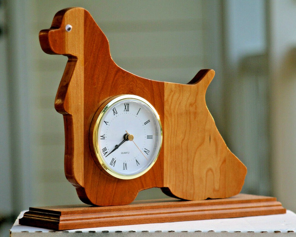 CLOCK,Quartz Shelf/mantel Solid Cherry COCKER SPANIEL (1) AA battery,8 7/8" tall