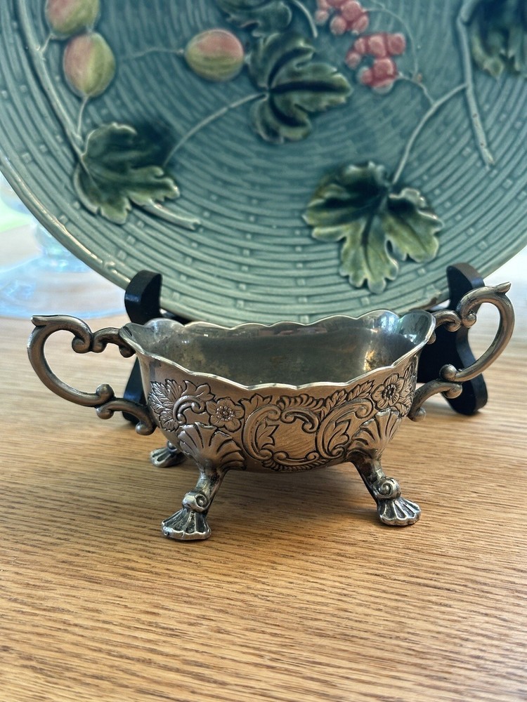 Vintage Ornate Embossed, Silver-Plated Footed Cream And Sugar