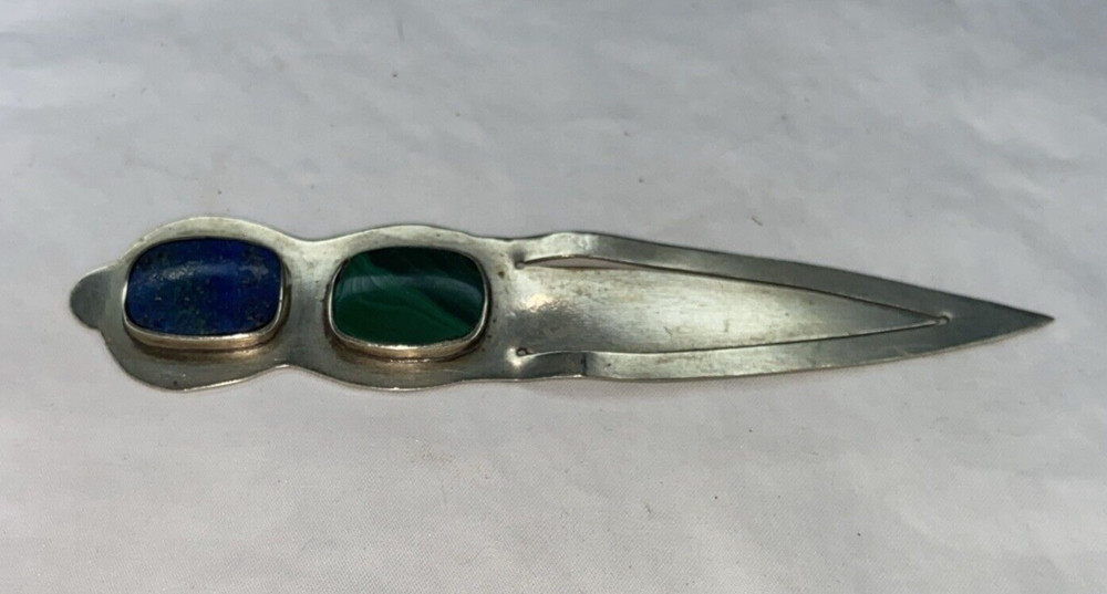 Sterling Silver Book Mark with Azurite & Malachite Accent Marked Chile
