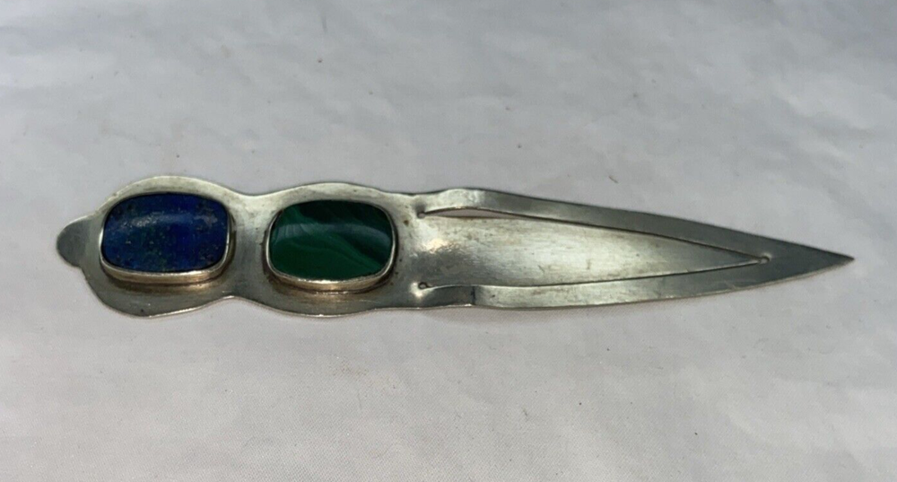 Sterling Silver Book Mark with Azurite & Malachite Accent Marked Chile
