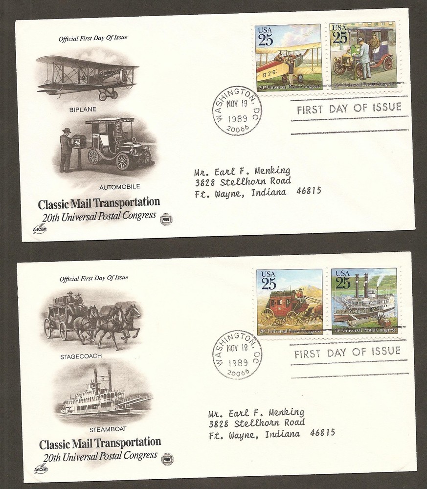 #2434-37  25c Traditional Mail Del.- on 2 ArtCraft/PSC FDCs