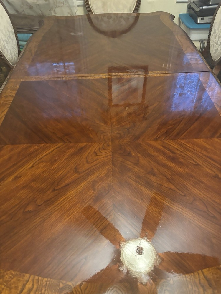 Traditional Rectangular Wood Dining Table Set with 8 Upholstered Floral Chairs
