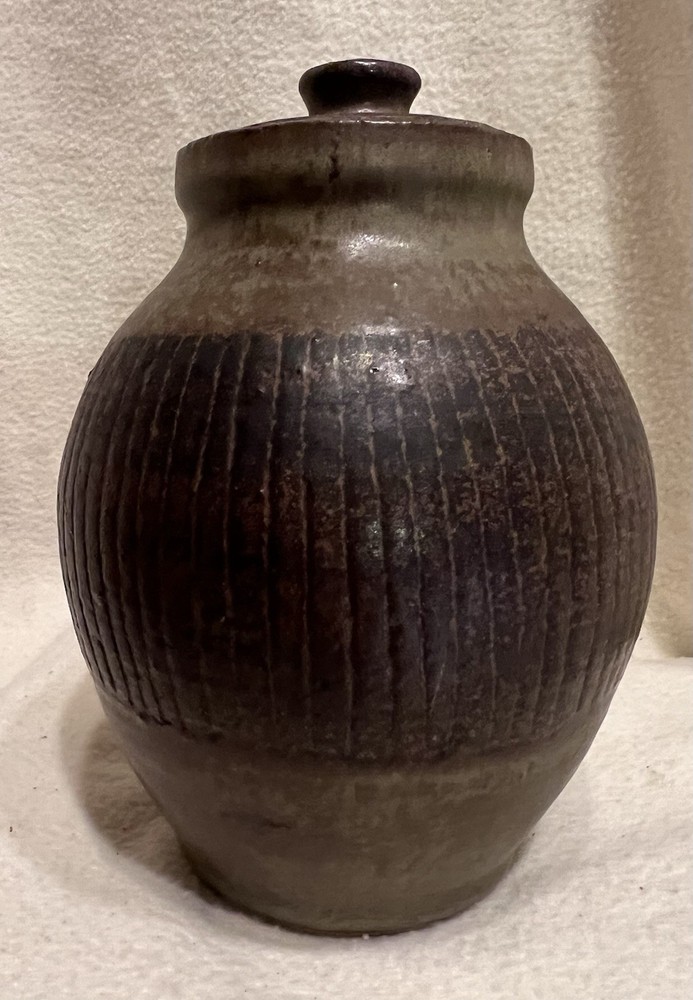 Vintage Studio Pottery Jar with Lid Signed