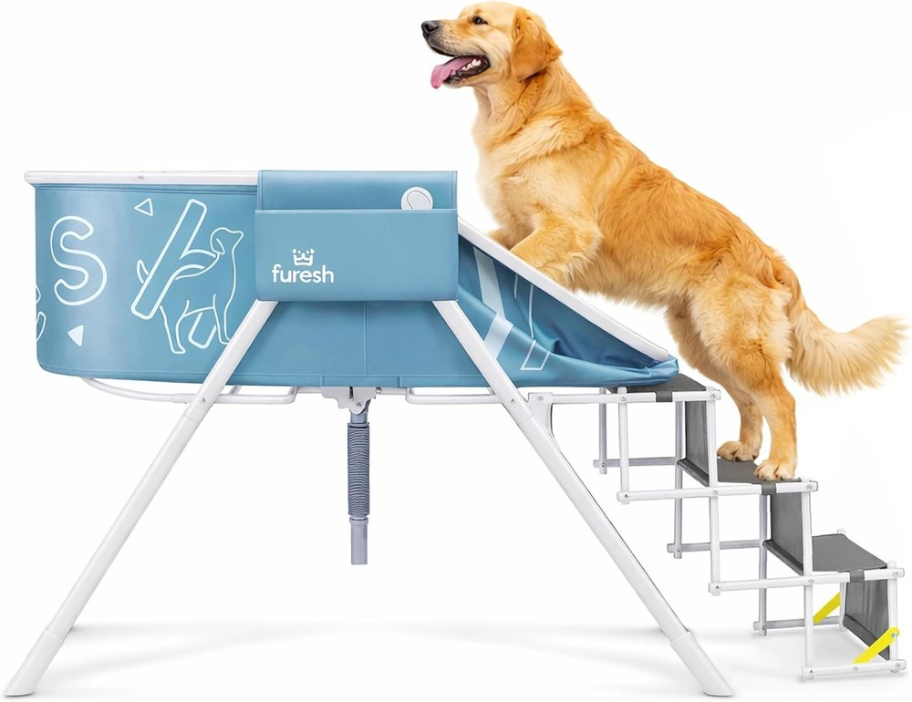 Foldable Dog Grooming Bath Tub with Steps