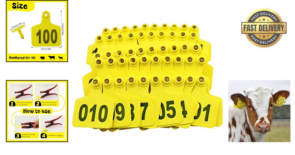 Durable Cattle Ear Tags 001-100 - Efficient Livestock Identification Solution
