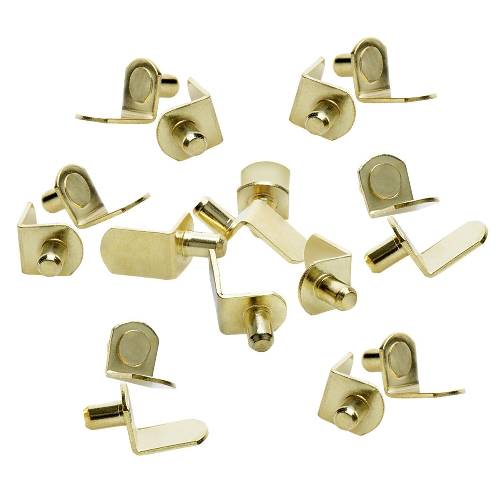 1/4" Polished Brass "Bracket" Shelf Support Pegs - 25 Pack