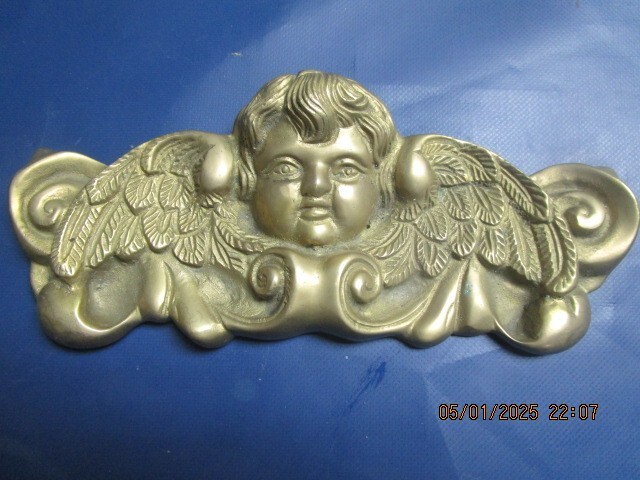 brass finial cherub 9in with hanger on back