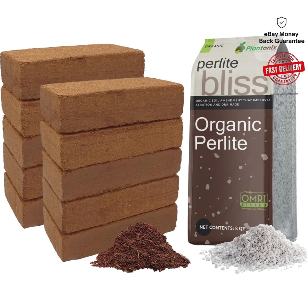 Coco Bliss 10-Pack Bricks & 8 Qt Perlite Mix - Organic Soil Amendments
