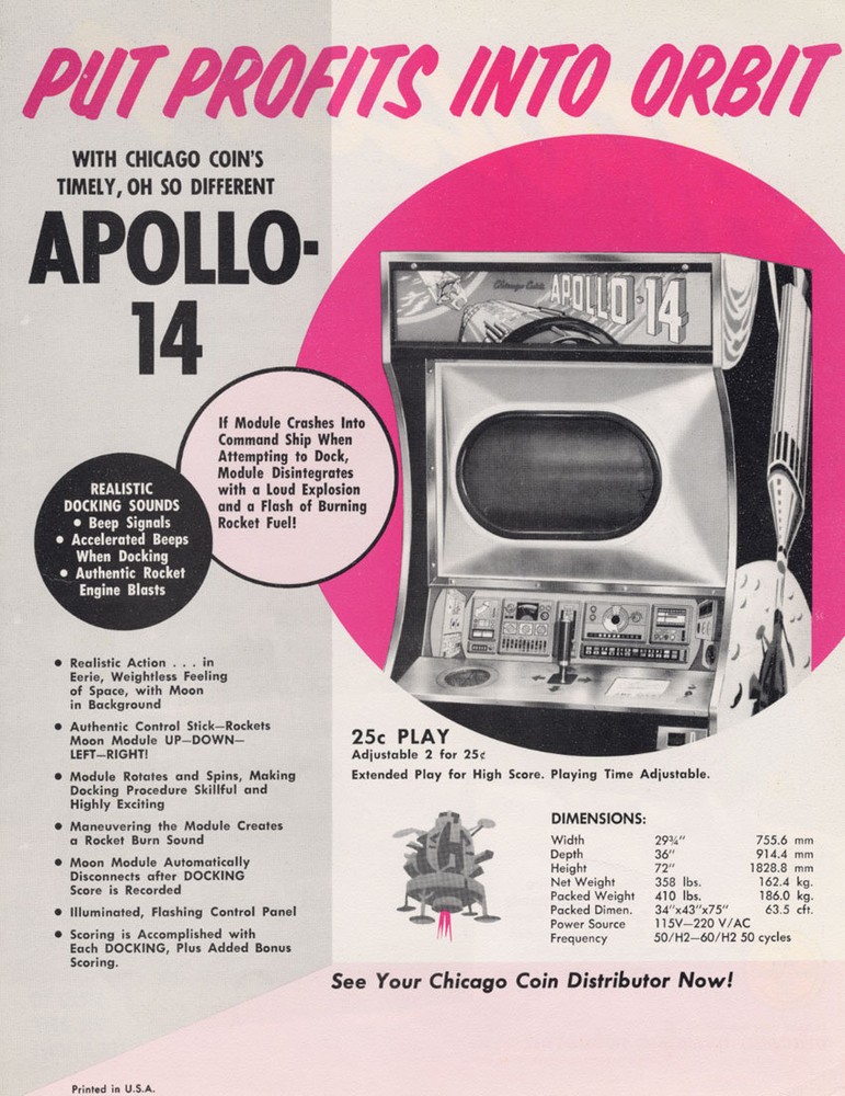 1972 CHICAGO COIN APOLLO 14 ARCADE FLYER