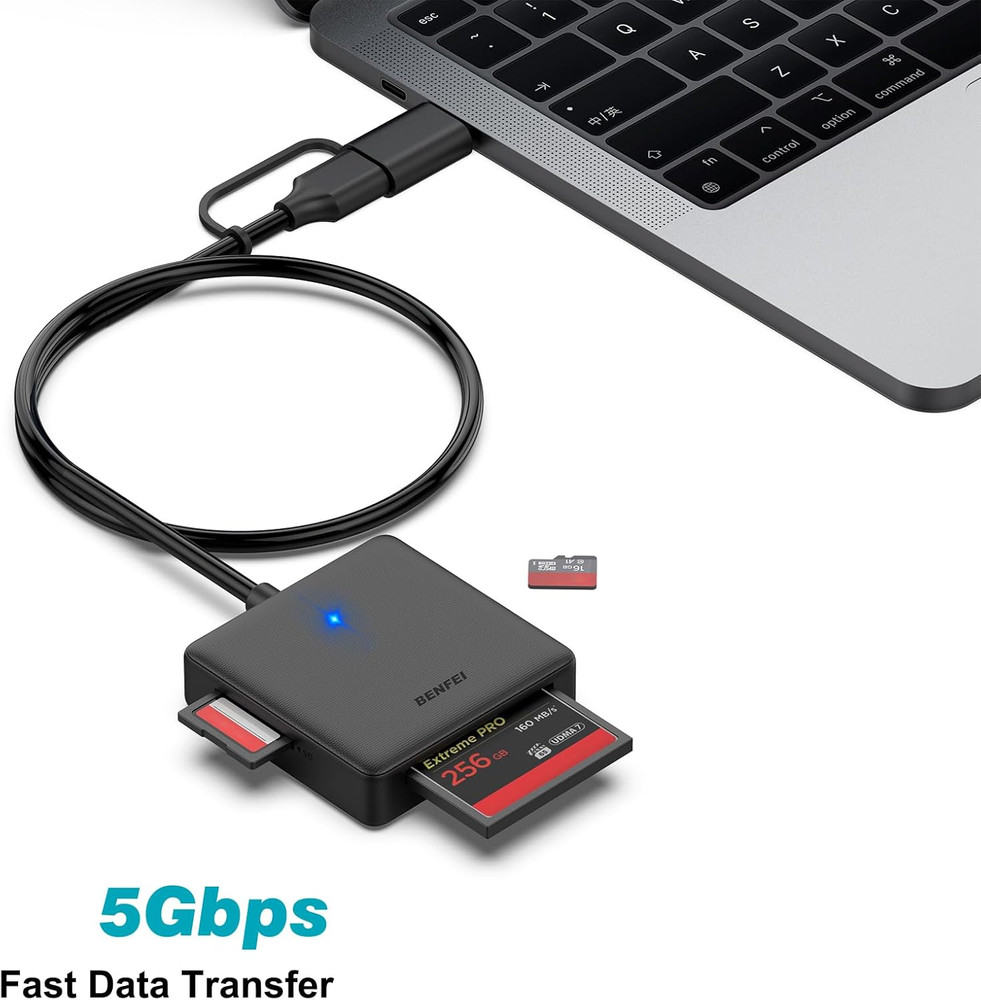 Memory Card Reader 4-in-1 USB 3.0 & USB-C Adapter for SD, Micro SD, MS, CF Cards