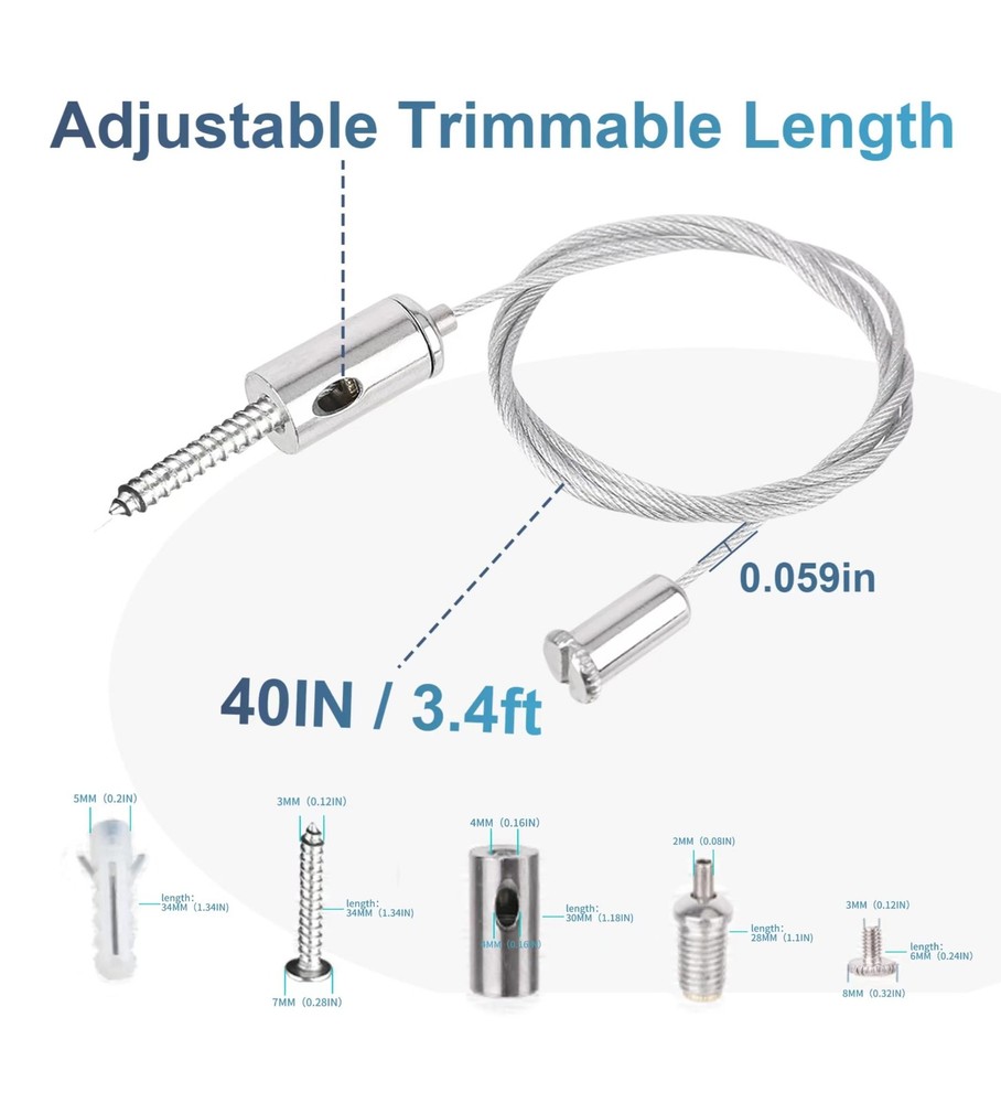 Adjustable Light Suspension Kit 8 PCS Hardware 3.4 Ft Cable LED Panel 11 lbs