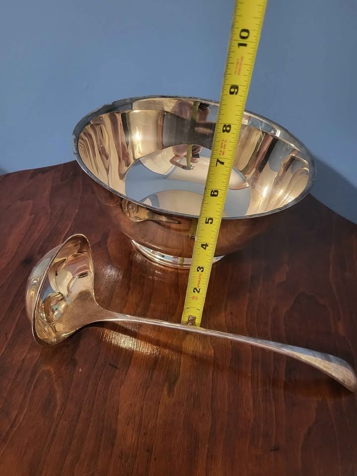 Silver plated punch bowl with ladle