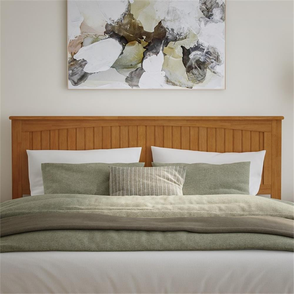 Pemberly Row King Coastal Solid Wood Panel Headboard in Light Toffee