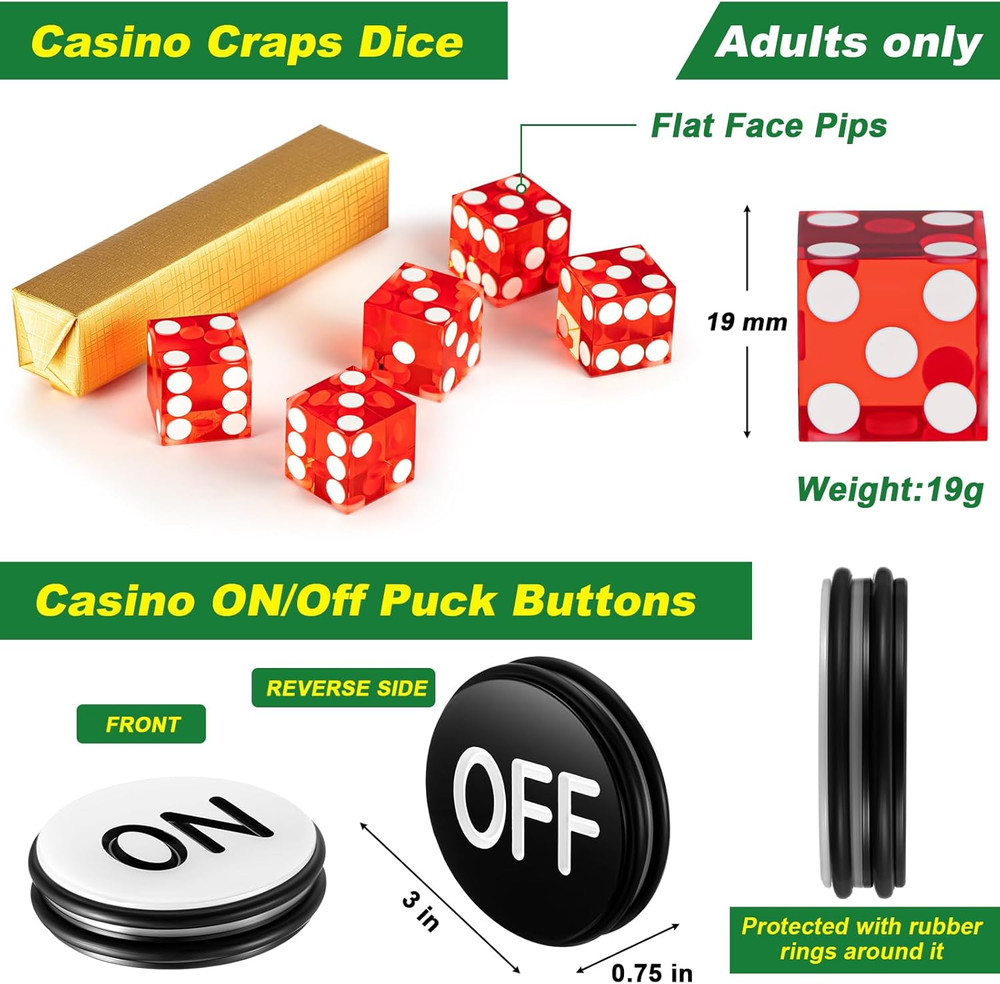 Craps Tabletop Game Set, Includes 35"X70" Rubber Craps Tabletop Layout Mat, Casi