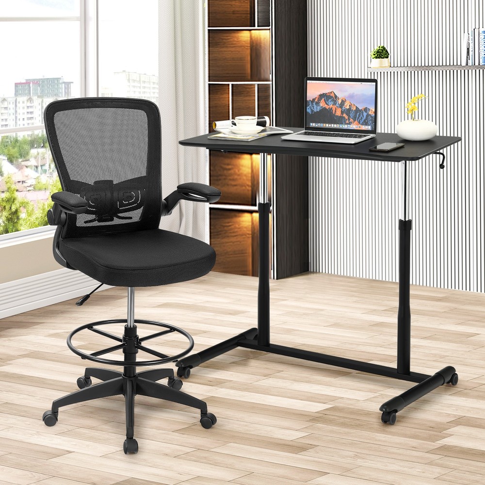 Costway Height Adjustable Computer Desk Sit Stand Rolling Notebook Table Black