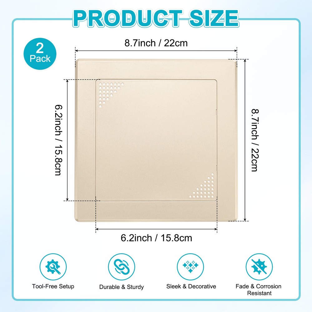 2-Pack Access Panel for Drywall, 6x6" Plastic [Gold Tone, Vented Square]
