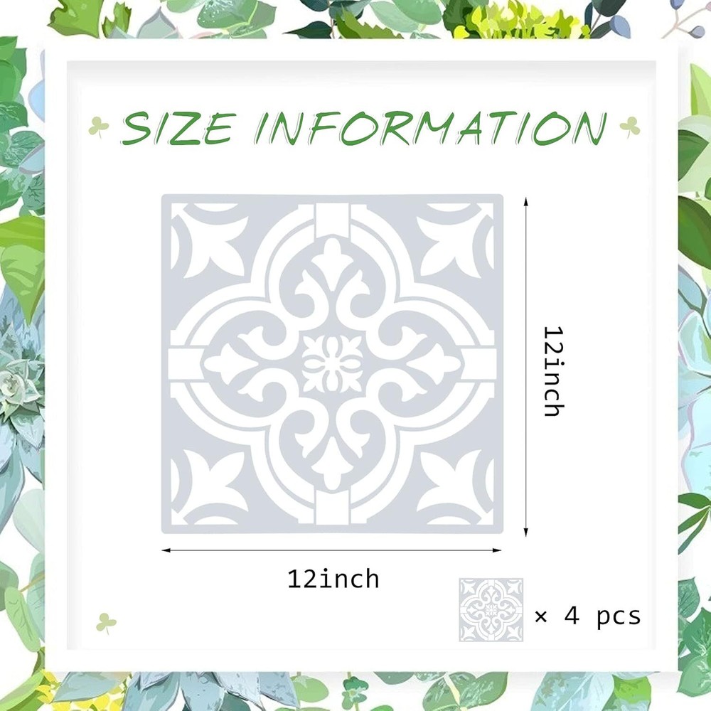 4 Pieces Reusable Tile Stencil 12 X 12 Inches Wall Templates Tile Pattern Stenci