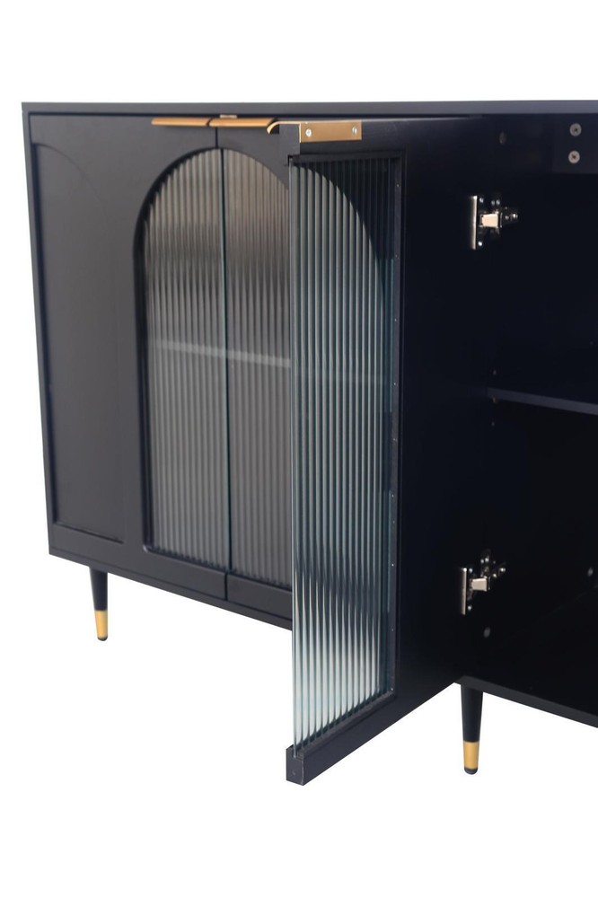 Sideboard Buffet Server Cabinet Storage Cabinet with 4 Glass Doors Black