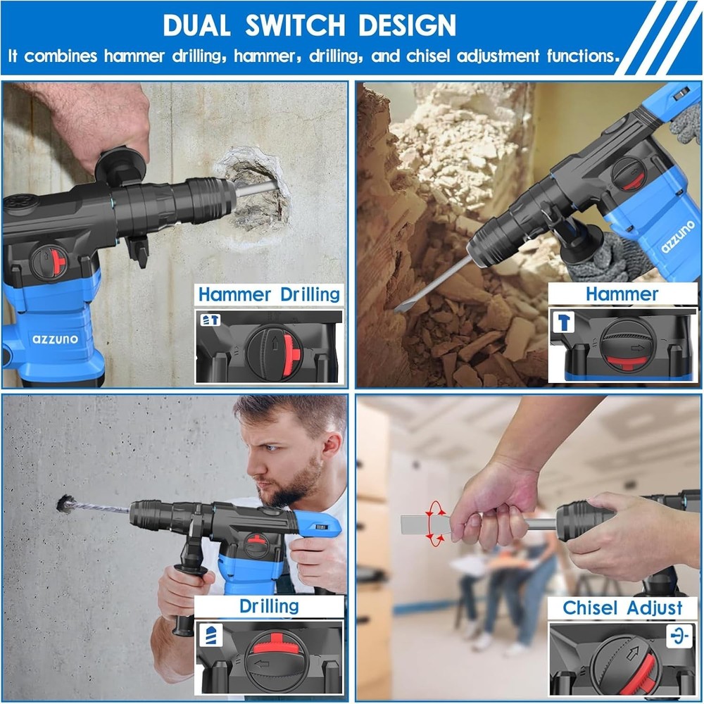 Ergonomic SDS-Plus Rotary Hammer Drill with Adjustable Speed - Heavy Duty Use