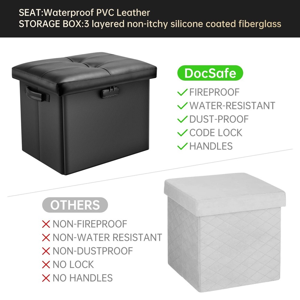 DocSafe Fireproof Storage Ottoman with Lock+Rolling File Box