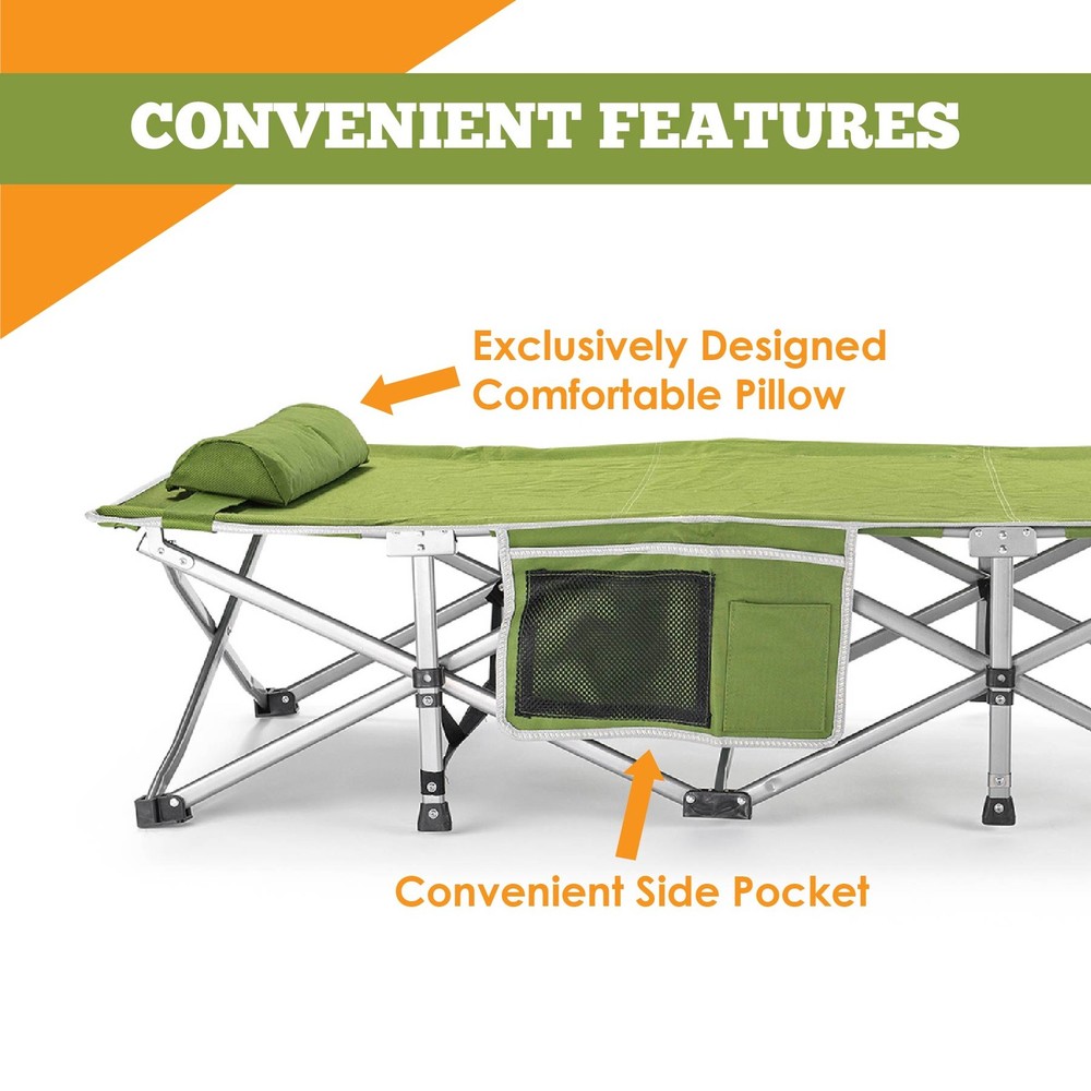 ALPCOUR FOLDING CAMPING COT – LARGE – SMALL COLLAPSING - ARMY GREEN