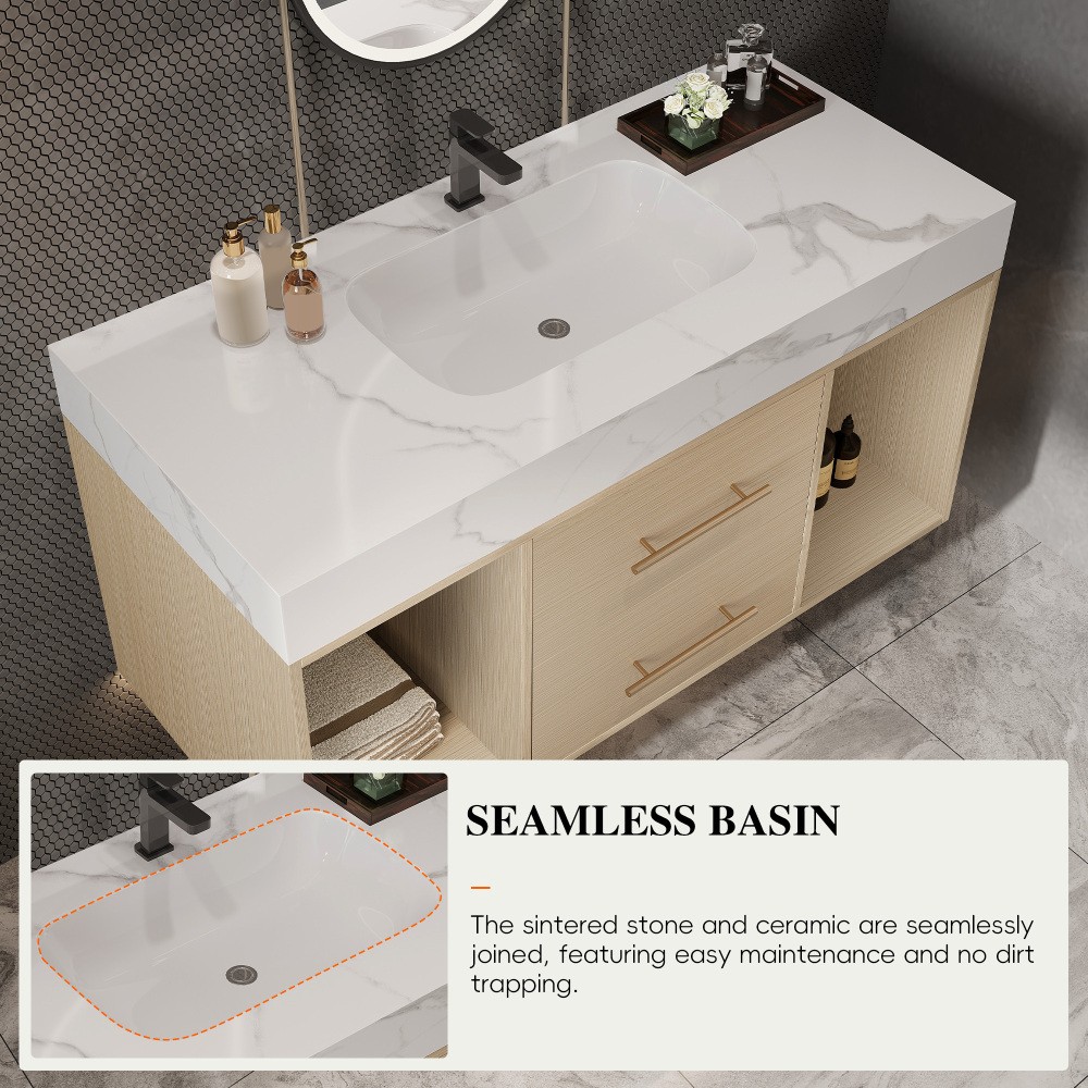 39.4 '' Floating Bathroom Vanity with Ceramic sink, Modern Wall Mounted Vanity